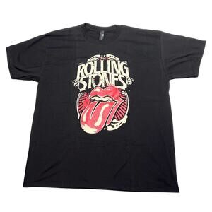 Rolling Stones Graphic T-Shirt Mens XL Hot Lips Logo Black Crewneck Short Sleeve
